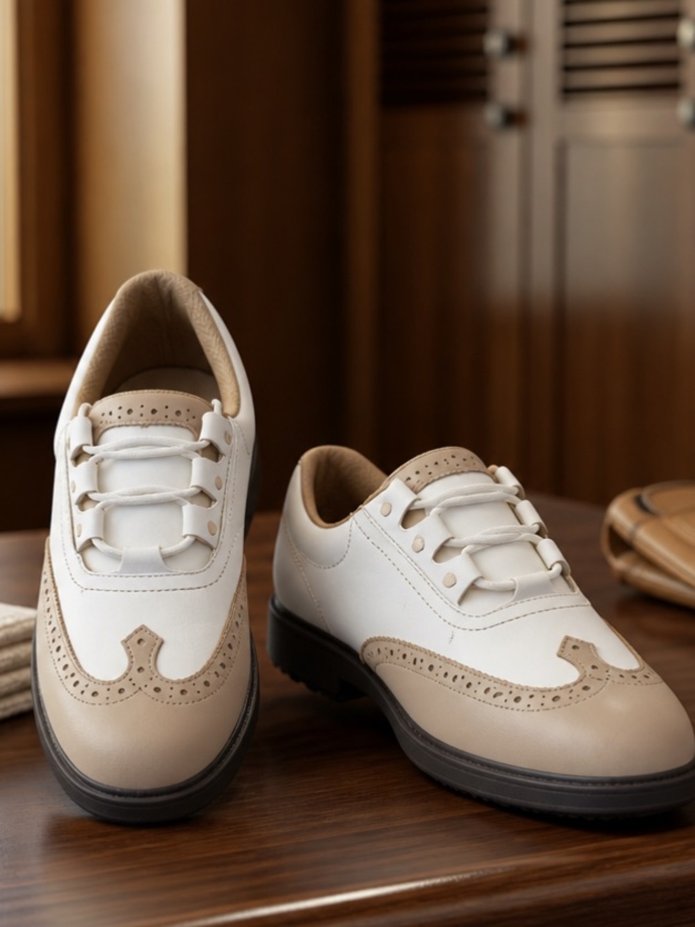 DUNLOP White Tan Dry Saddle Golf Shoe Size US 6.5